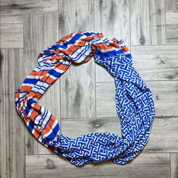 Blue and Orange Geometric Pattern Infinity Scarf Gators Colors - Picture 1 of 8